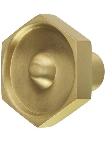 Hex Nut Solid-Brass Cabinet Knob in Satin Brass.